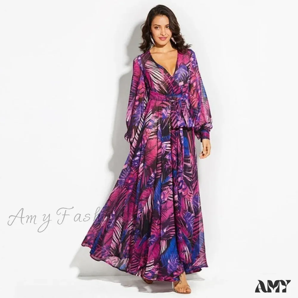 Amy Fashion - Print Boho Sexy Lady Bohemian Maxi Dress