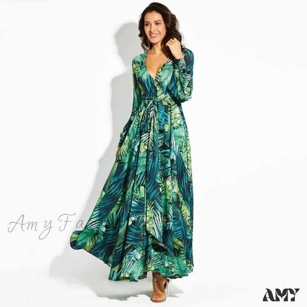 Amy Fashion - Print Boho Sexy Lady Bohemian Maxi Dress