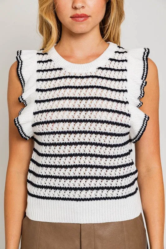 Andi Ruffle Sleeve Stripe Knit Tank