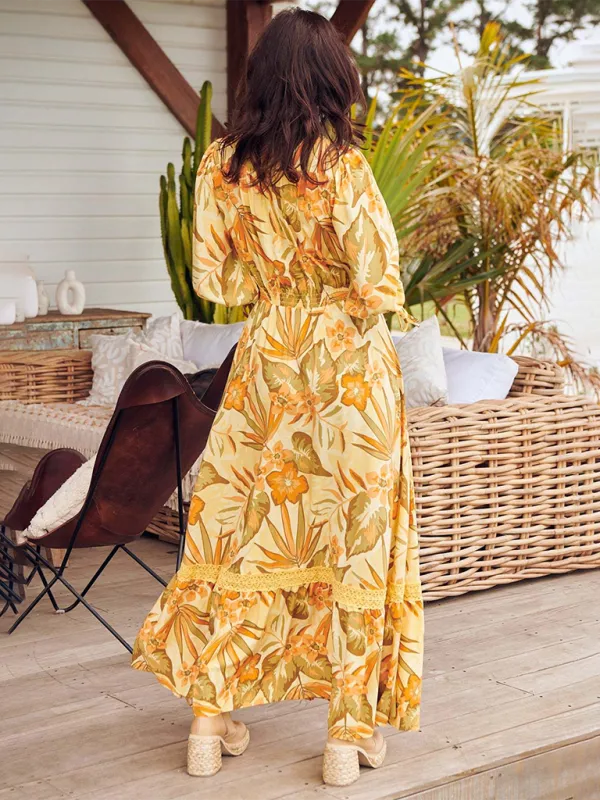 Ava's Bohemian Print V-Neck Button-Down Maxi Dress