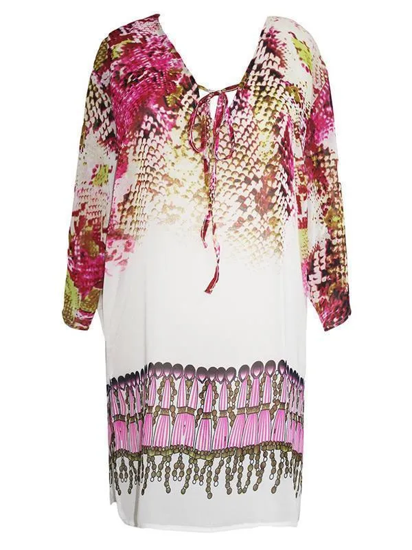 Bandage Print V neck 3/4 Sleeve Mini Vacation Dresses