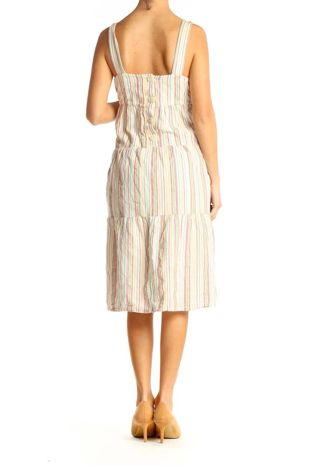 Beige Striped Bohemian Dress