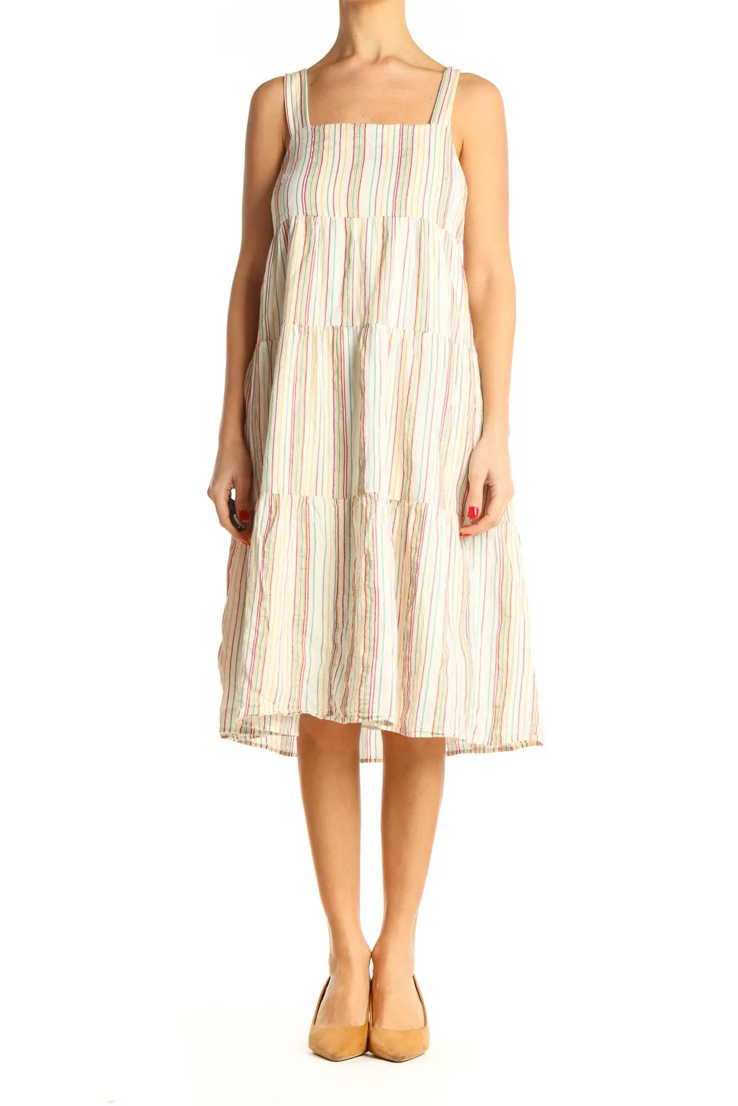 Beige Striped Bohemian Dress