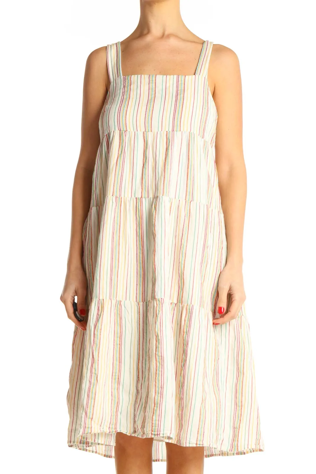 Beige Striped Bohemian Dress