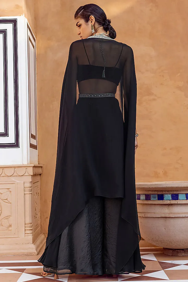 Black Embellished Cape Set