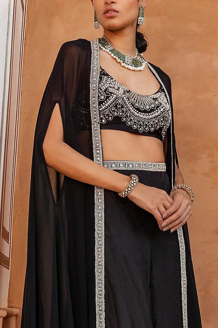 Black Embellished Cape Set