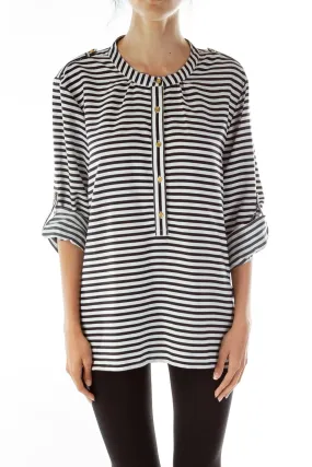 Black White Striped Blouse