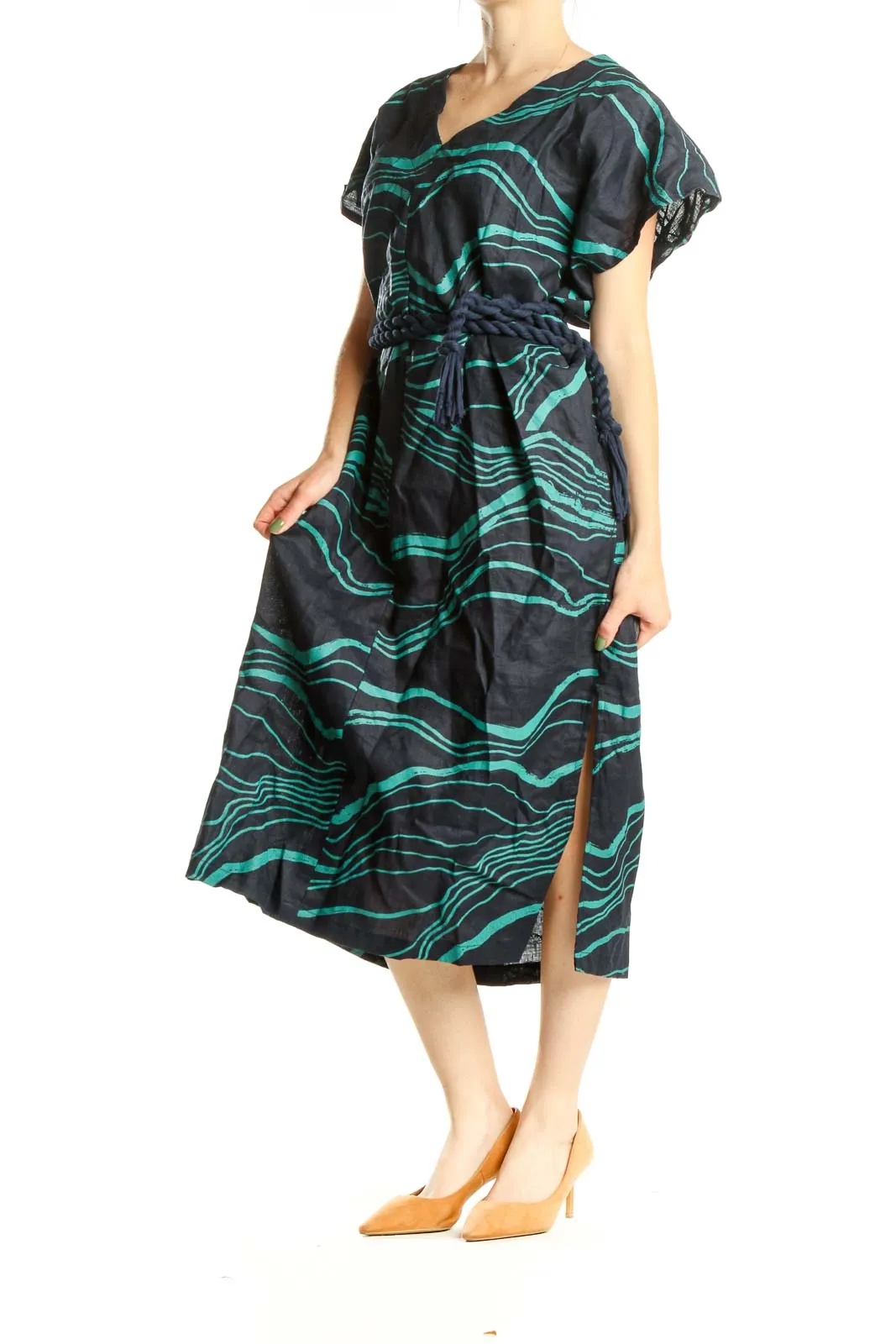 Blue Green Abstract Printed Bohemian Dress