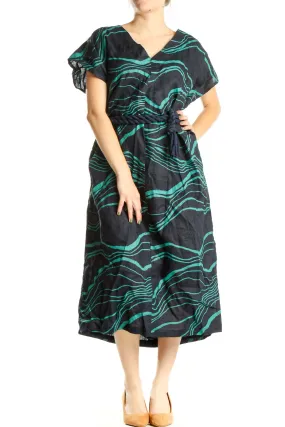 Blue Green Abstract Printed Bohemian Dress