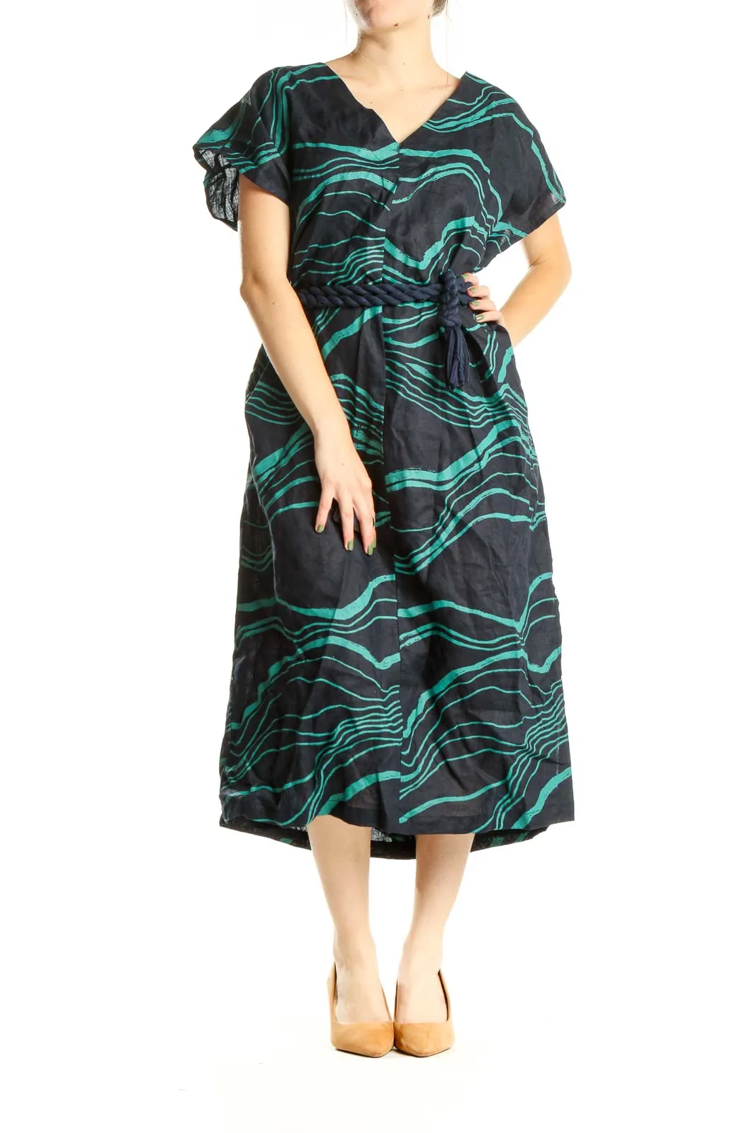 Blue Green Abstract Printed Bohemian Dress