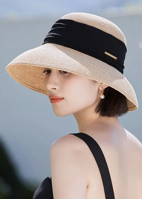 Bohemian Beige Large Brim Straw Woven Sunscreen Floppy Sun Hat