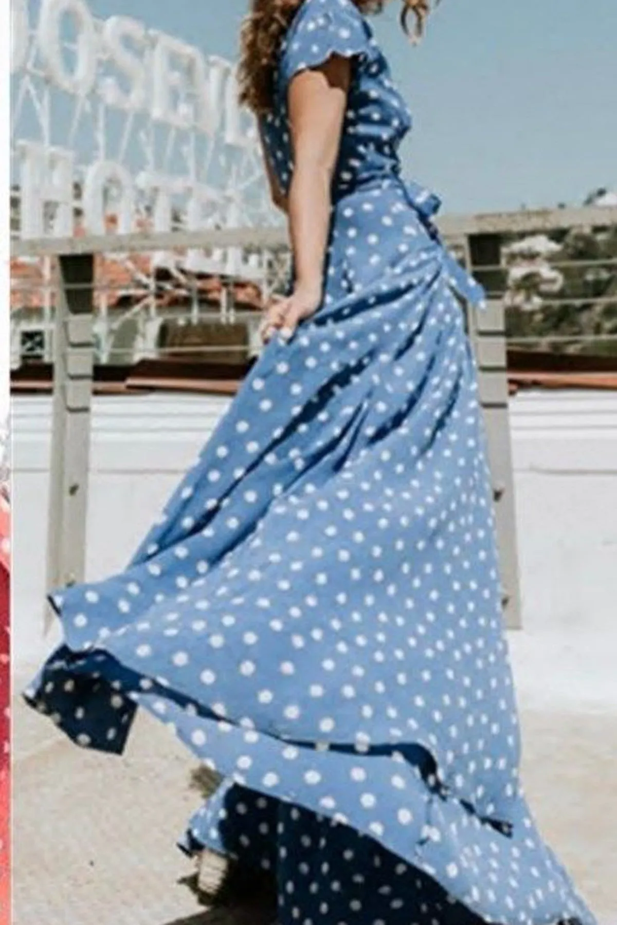 Bohemian V-neck Irregular Split Polka Doat Long Beach Dress