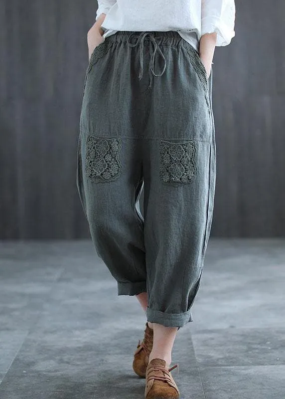 Boutique Mulberry Embroideried Harem Crop Summer Linen Harem Pants