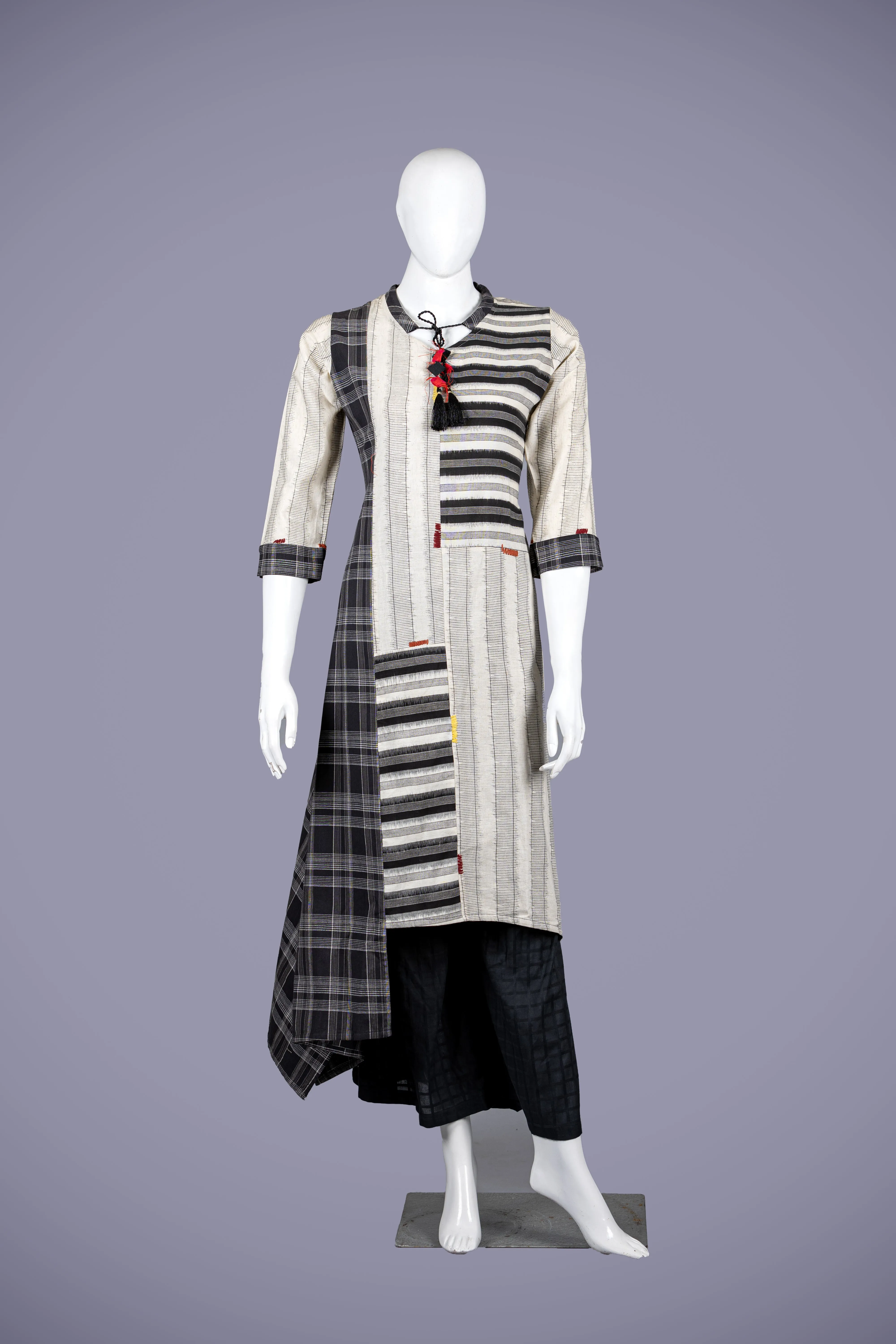 Chic White & Navy Blue Printed Kurti Palazzo Set