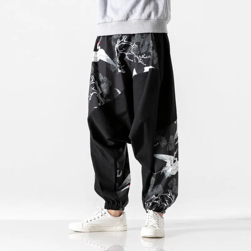 Chinese style crotch big crotch patchwork pants