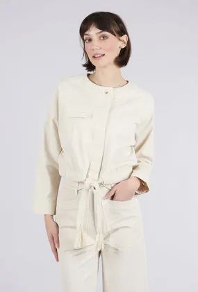 Cotton Canvas Drawstring-Waist Jacket, Oyster