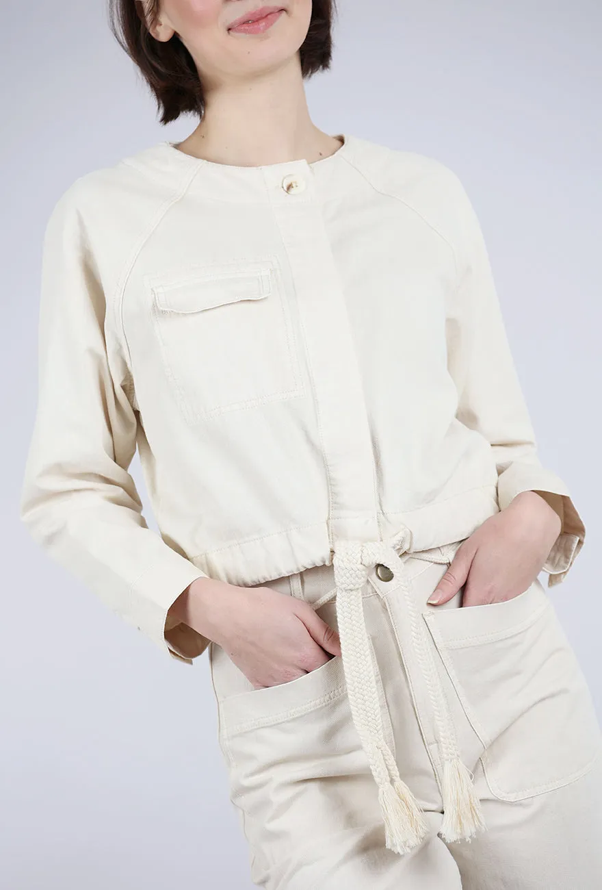 Cotton Canvas Drawstring-Waist Jacket, Oyster