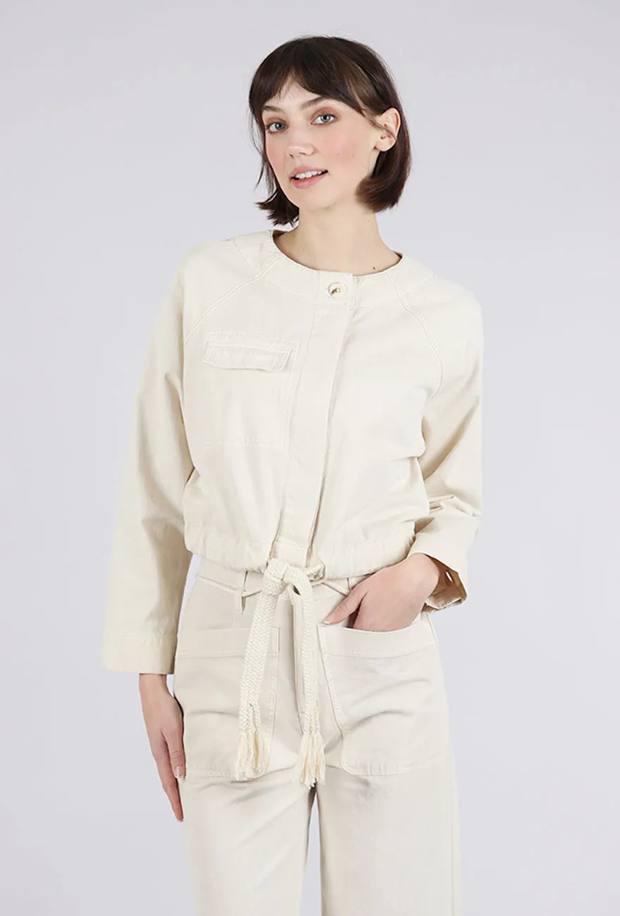 Cotton Canvas Drawstring-Waist Jacket, Oyster