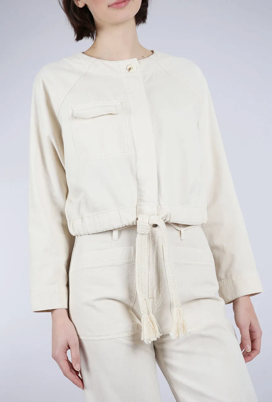 Cotton Canvas Drawstring-Waist Jacket, Oyster