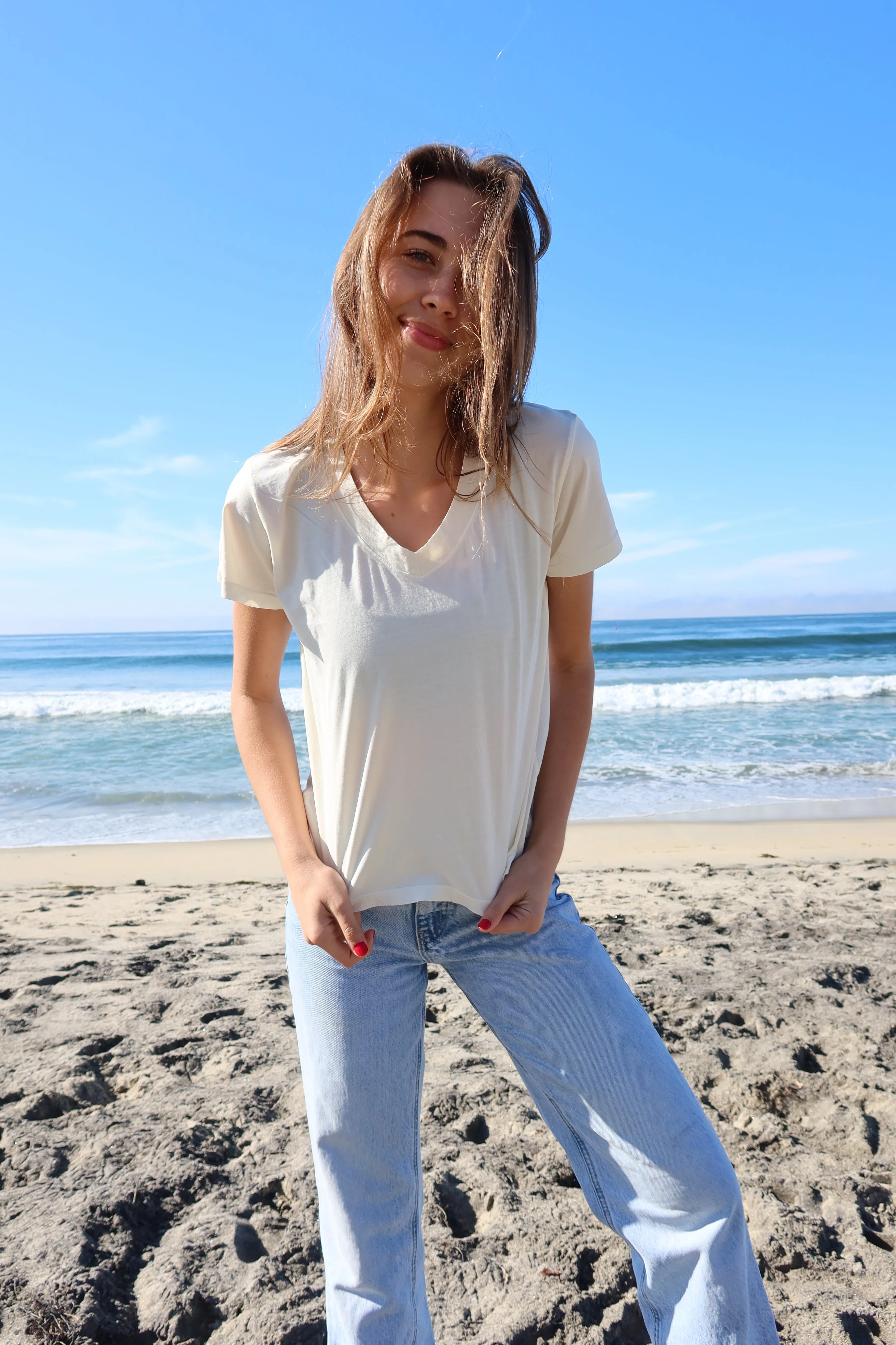 Cream Serena V Neck