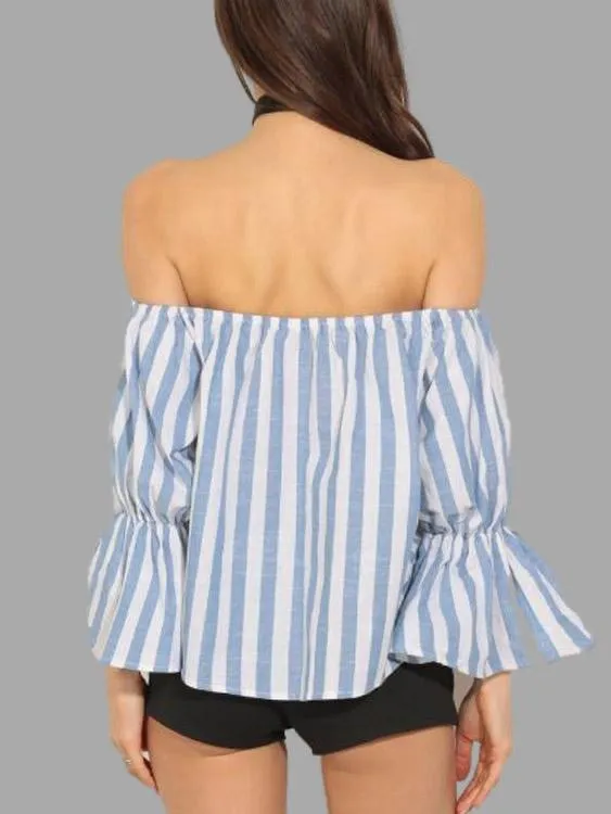 Custom Off The Shoulder Stripe Blouses