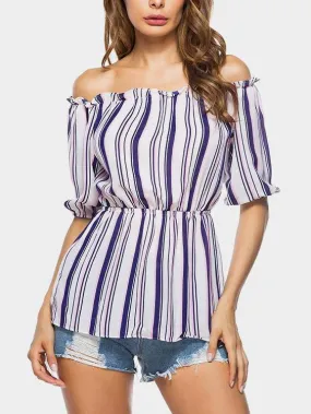 Custom Off The Shoulder Stripe Half Sleeve Blouses