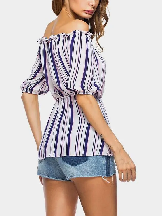 Custom Off The Shoulder Stripe Half Sleeve Blouses