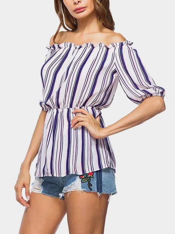 Custom Off The Shoulder Stripe Half Sleeve Blouses