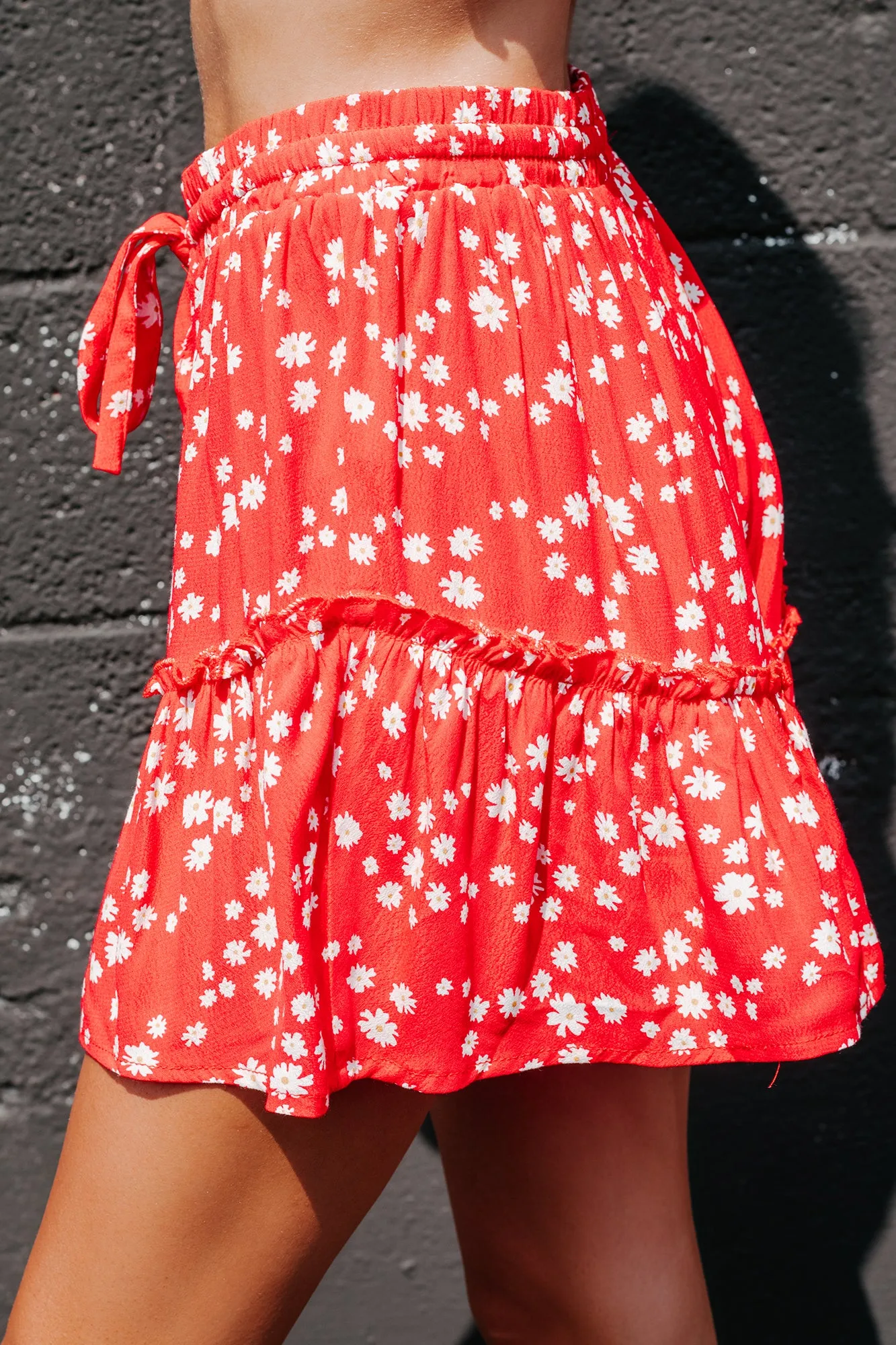 Daisy Dear High Rise Ruffled Floral Print Shorts (Red)