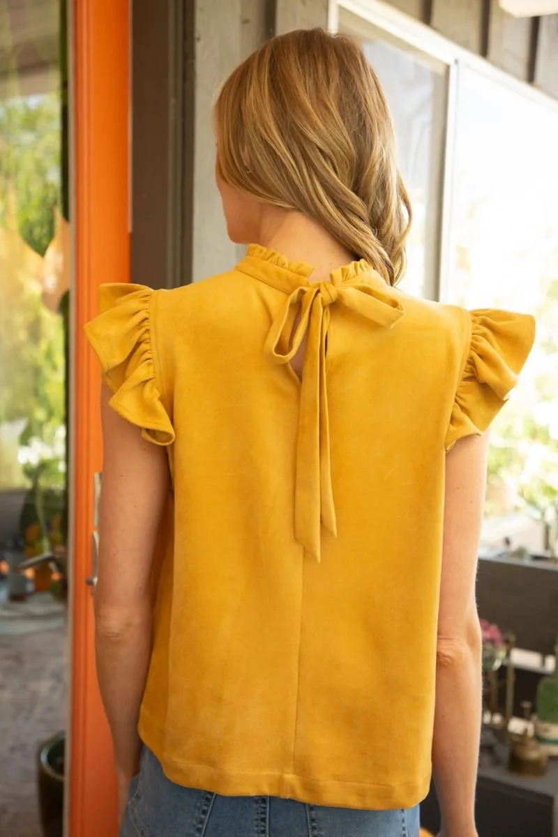 DAPHNE SUEDE RUFFLE SLEEVE TOP