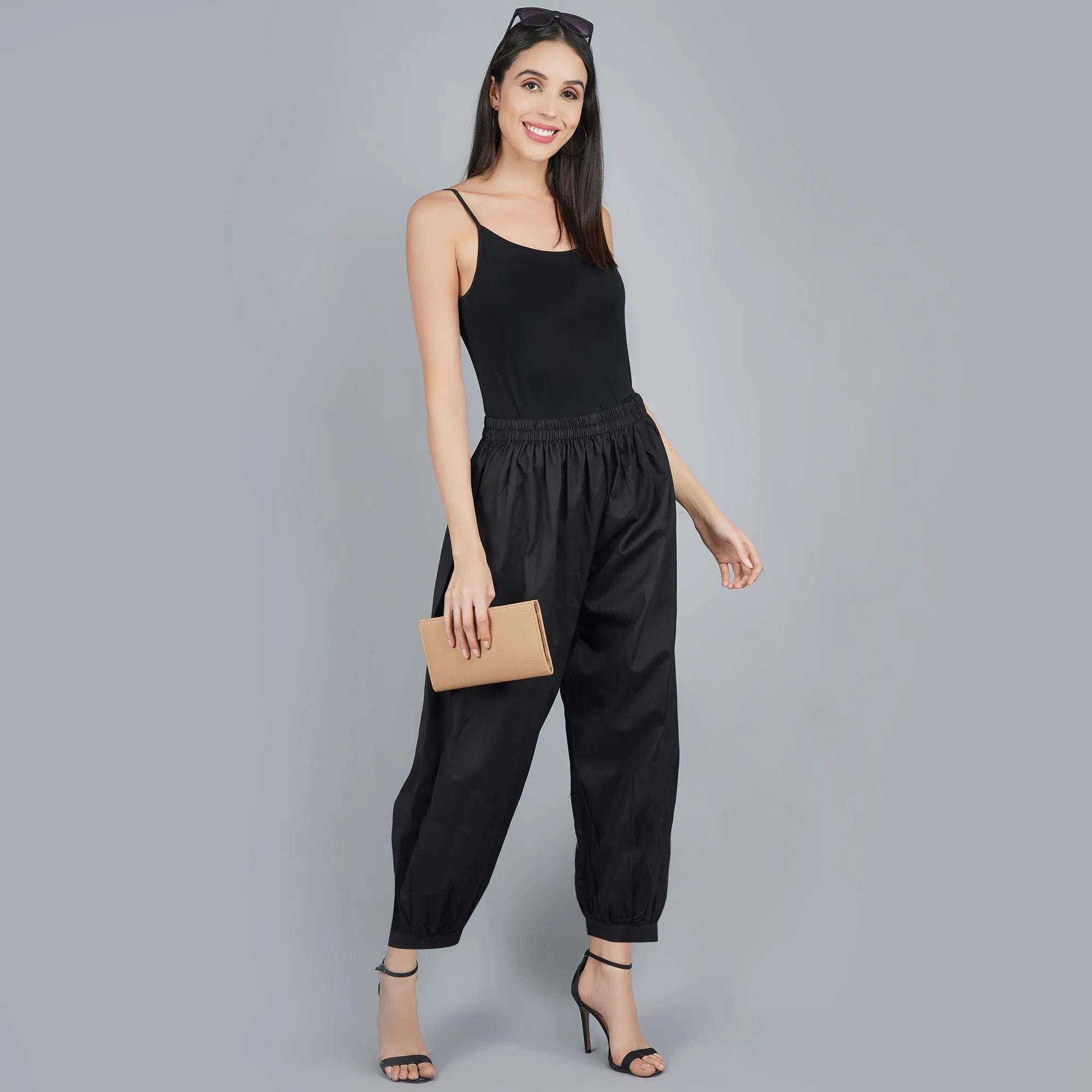 Darzaania Black Cotton Harem Pants