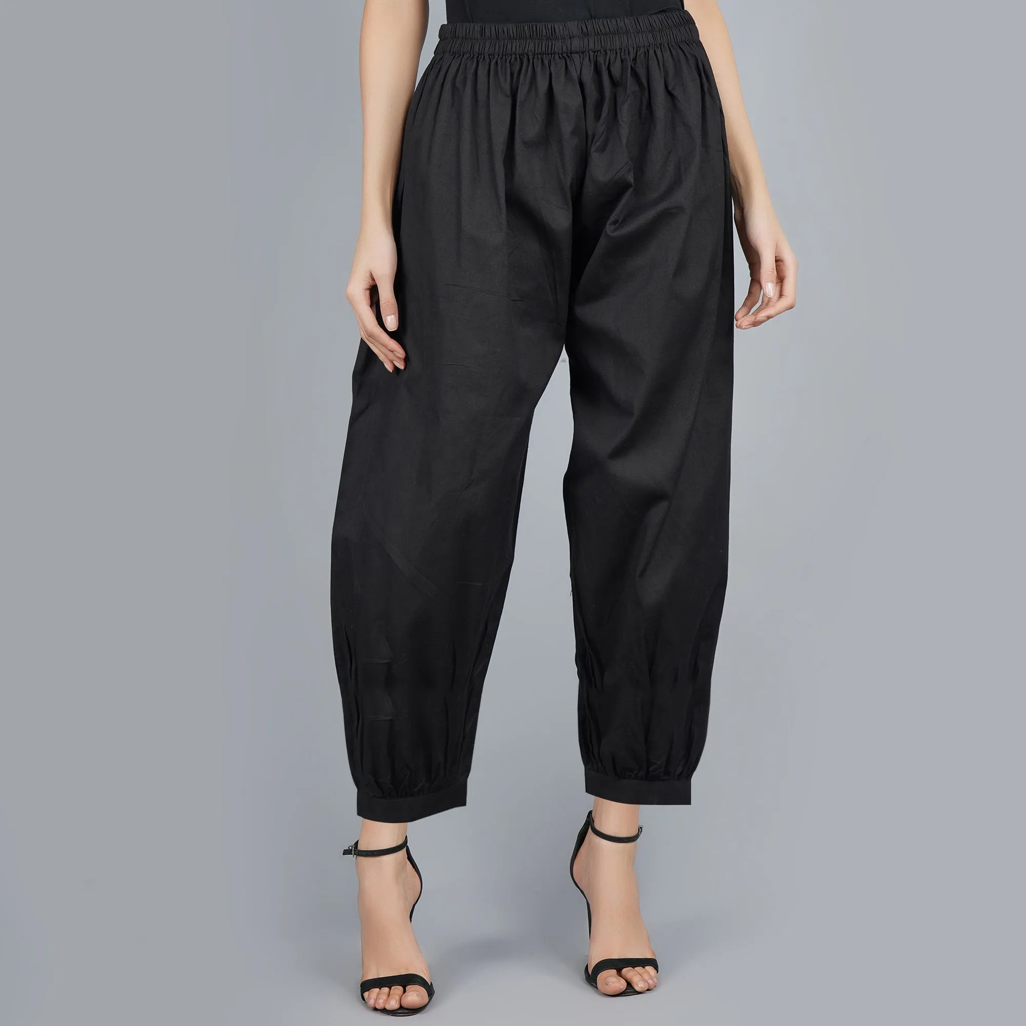 Darzaania Black Cotton Harem Pants