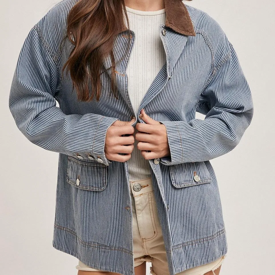 DENIM CORDUROY COLLAR CONTRAST BARN COAT