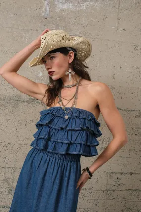 Denim Ruffle Strapless Top