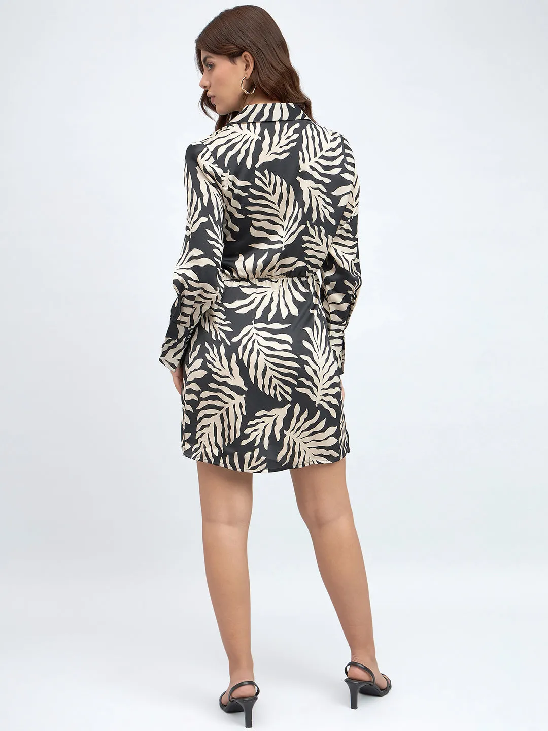 DL Woman V- Neck Regular Fit Printed Black Wrap Dress