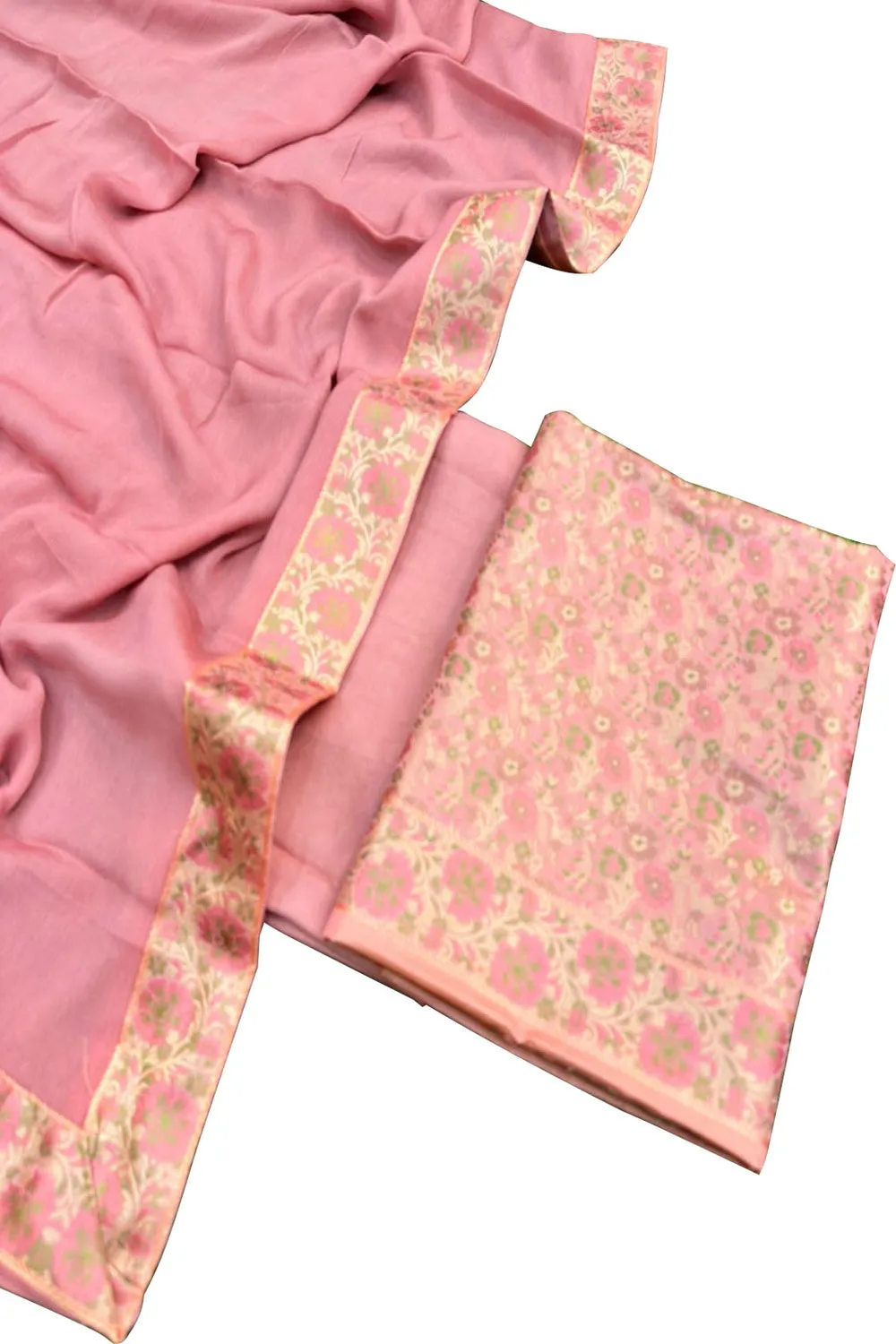 Elegant Pink Banarasi Silk Meenakari Three Piece Suit Set: A Timeless Classic