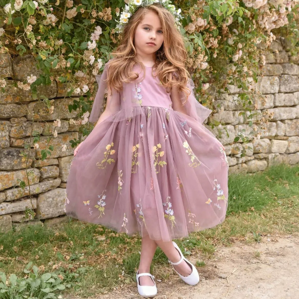 Enchanted Angel Dress - Embroidered Heather