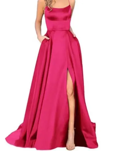 Evening Gown Solid Color Slit Cami Dresses Wholesale Womens Clothing N3823111600012