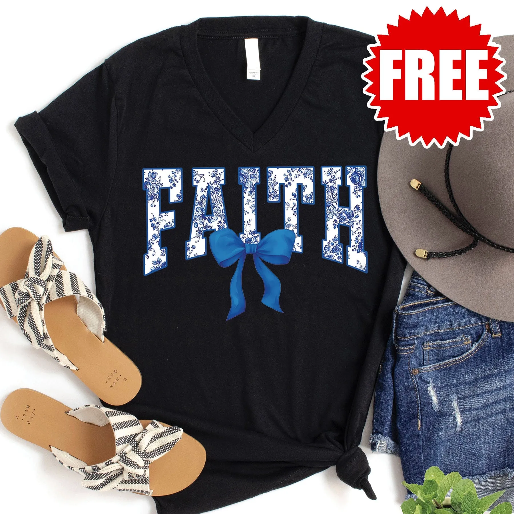 Faith Bow V-Neck - Black