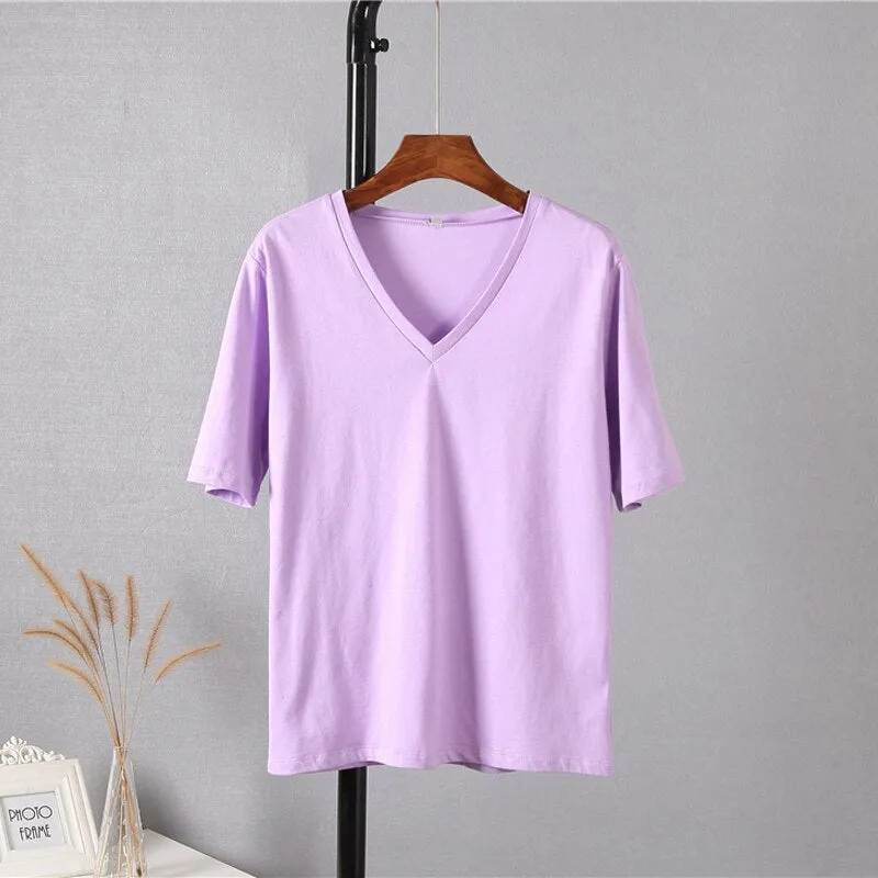 FashionSierra - Soft Short Sleeve V Neck Tees