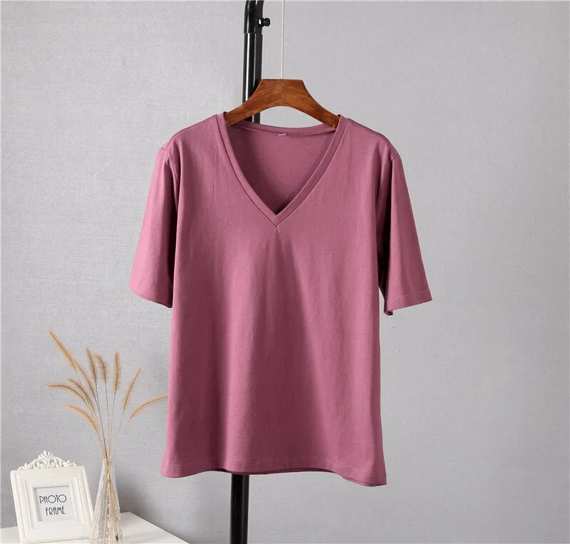 FashionSierra - Soft Short Sleeve V Neck Tees