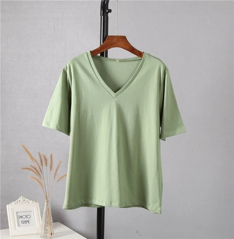 FashionSierra - Soft Short Sleeve V Neck Tees