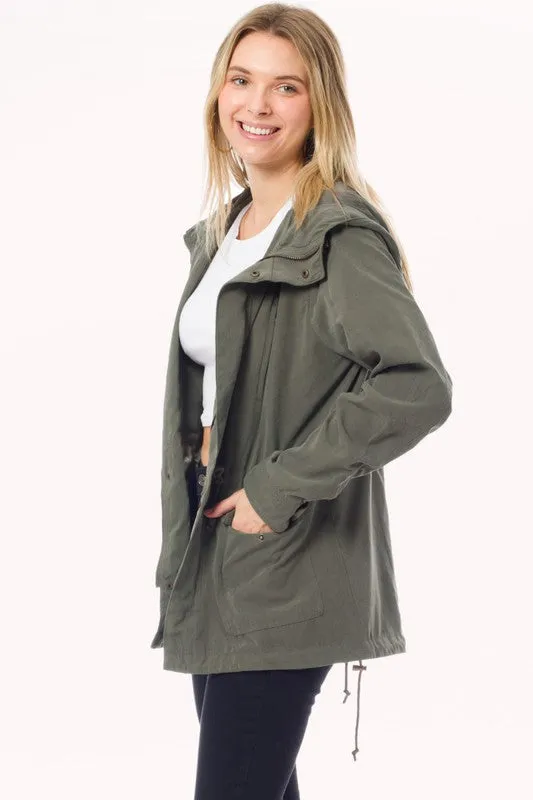 Faux Suede Utility Safari Military Jacket Anorak