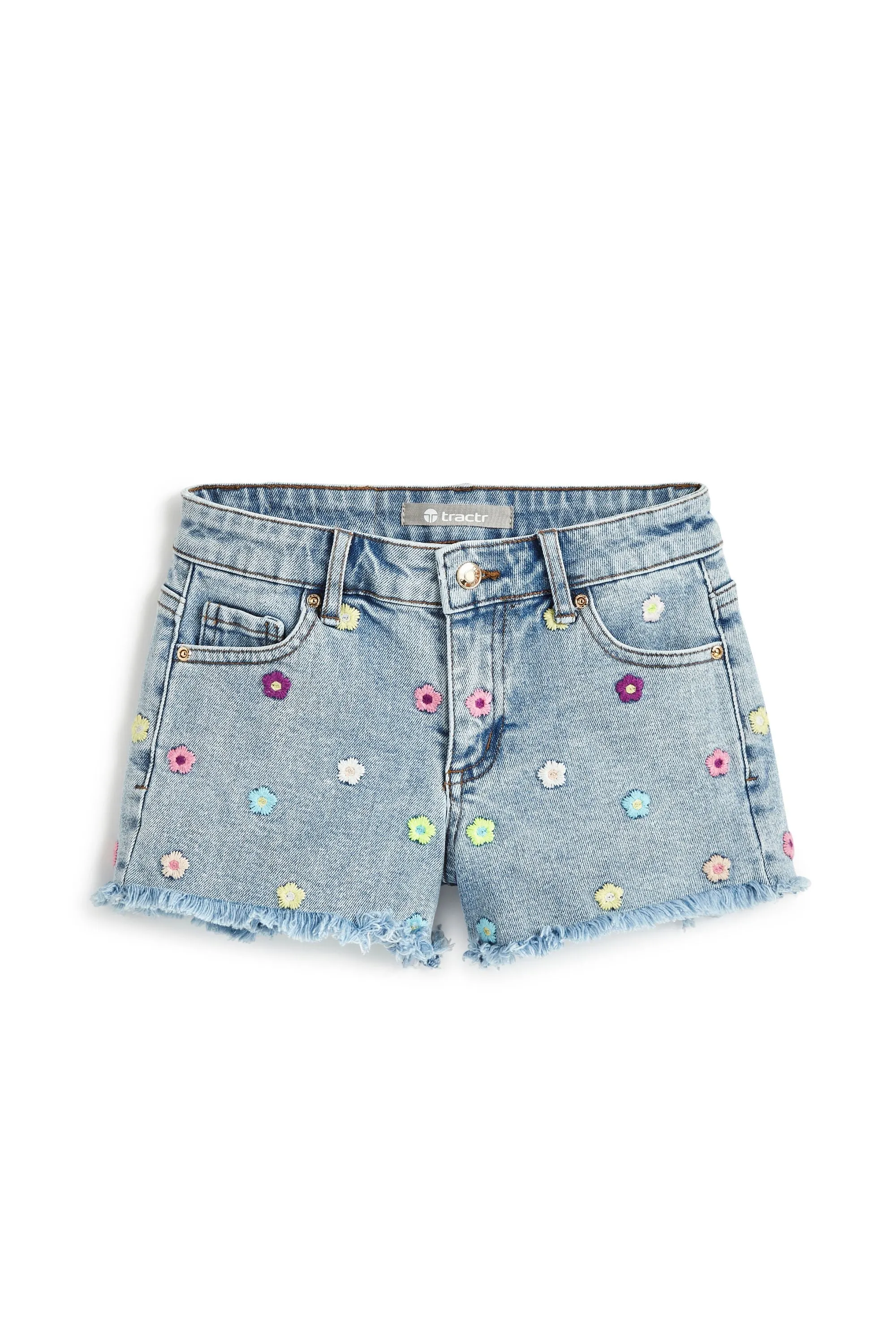 Floral Embroidered Fray Hem Shorts