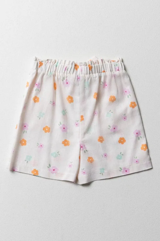 Floral Print Linen Short Yellow