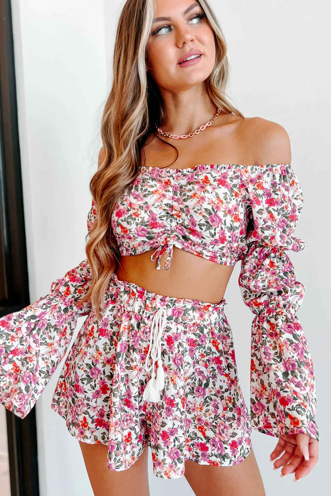 Garden Wishes Floral Crop Top & Shorts Set (Pink Combo)