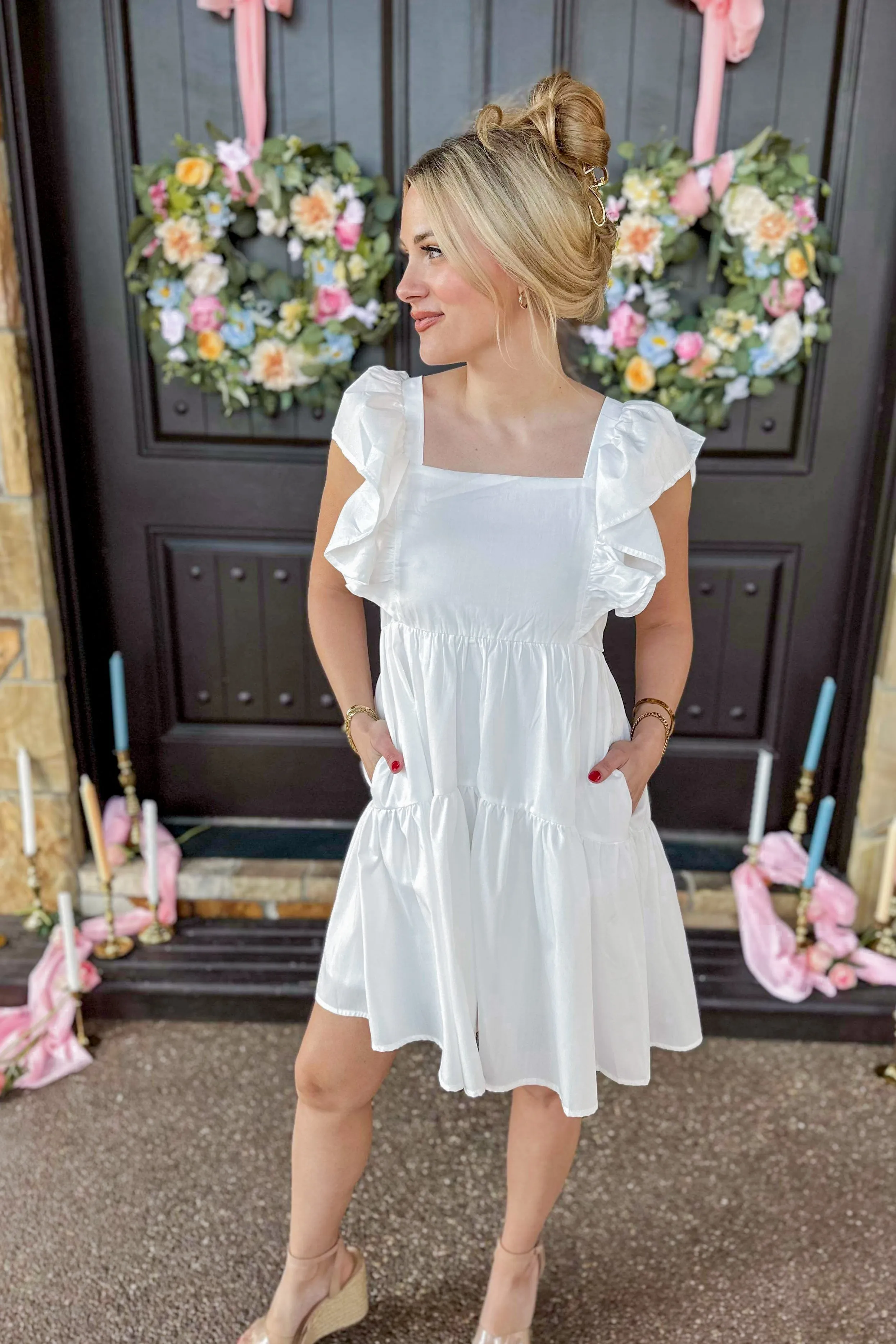 Genevieve Square Neck Ruffle Sleeve Babydoll Dress *FINAL SALE*