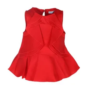 GIRLS RED SLEEVELESS RUFFLE BLOUSE