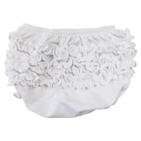 Girls White Knit Ruffled Butt Bloomer