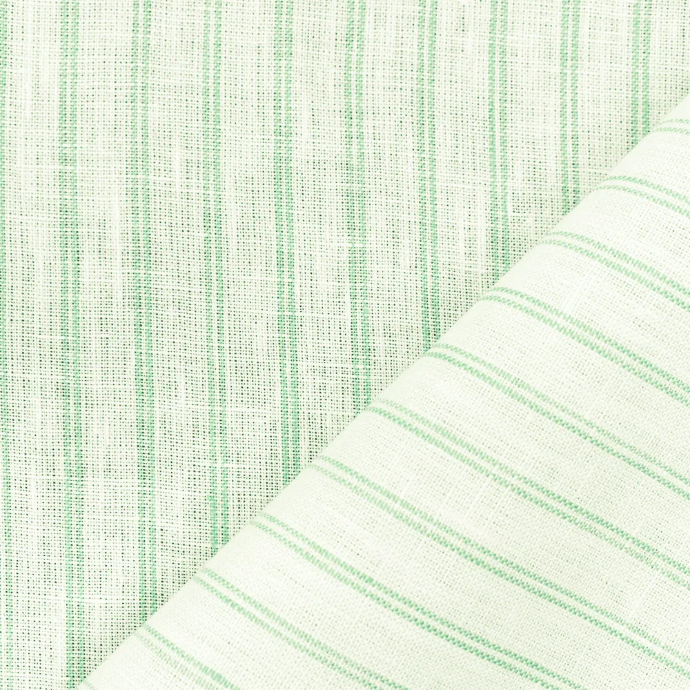 Green-White Spence Bryson Stripe Irish Linen Slub Woven Fabric